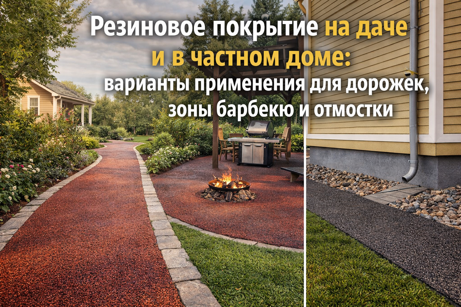 Резиновое покрытие на даче и в частном доме: варианты применения для дорожек, зоны барбекю и отмостки