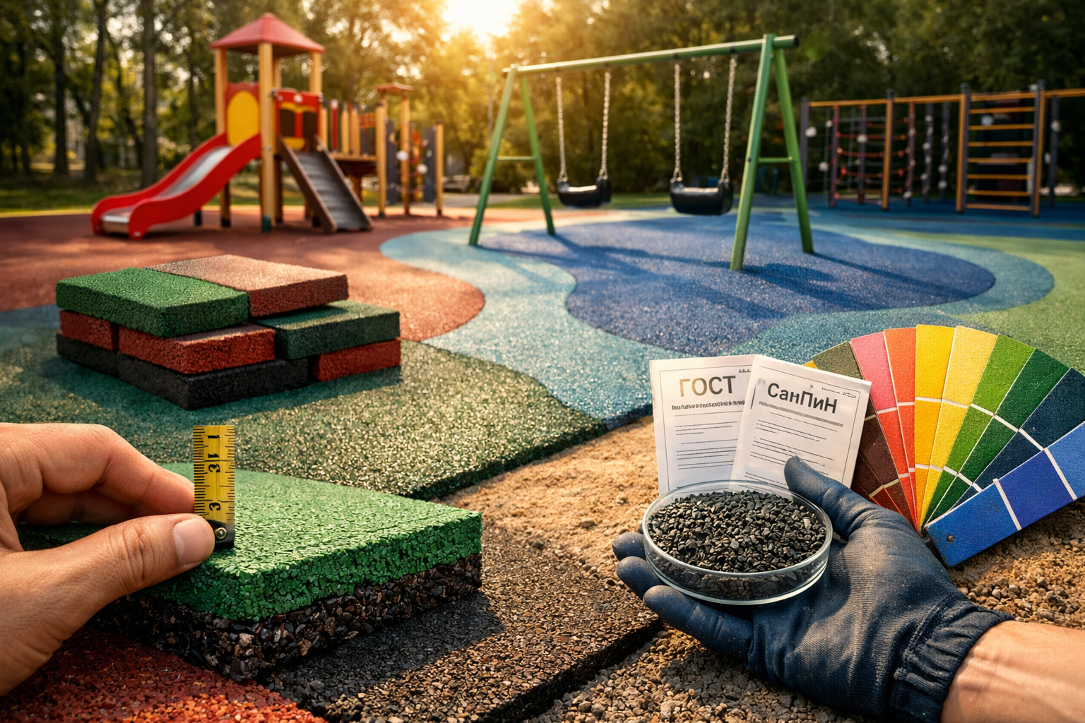 Как выбрать резиновое покрытие для детской площадки: 5 важных параметров