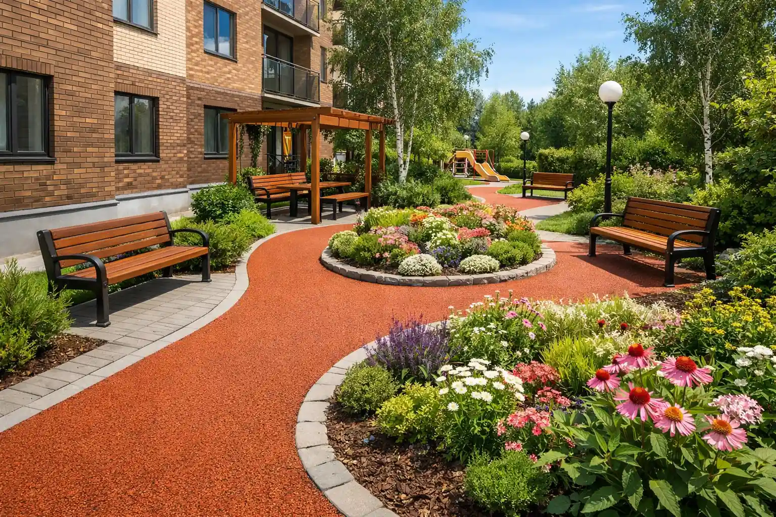 Благоустройство двора резиновым покрытием в Краснодаре